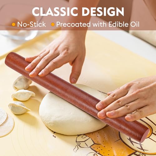 15.75-Inch Non-Stick Sapele Wood Rolling Pin for Baking