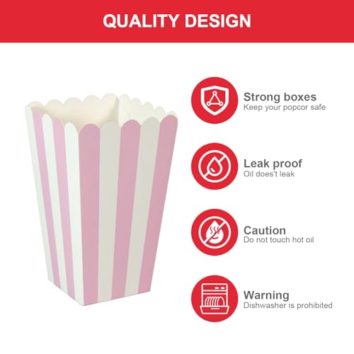 XIEHE 24-Pack Striped Popcorn Boxes – Pink Disposable Food & Candy Cups
