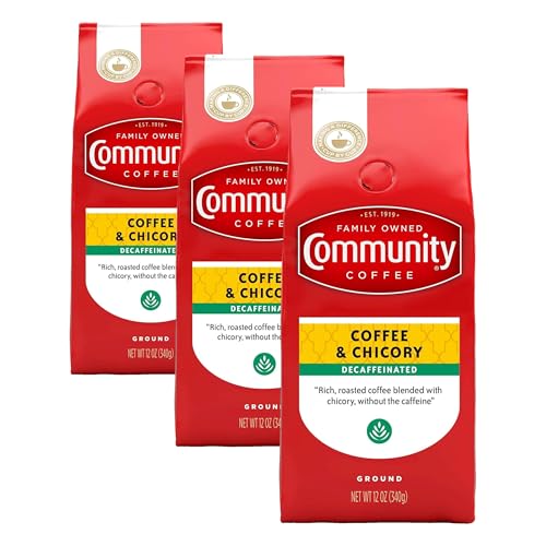 Community Coffee Decaf Coffee and Chicory, Medium Dark Roast, 12 oz (Pack of 3)
