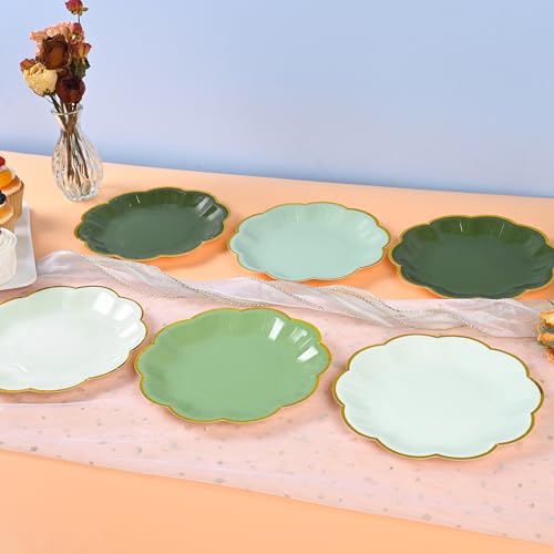 AimFun 24-Pack Sage Green Scalloped Paper Dessert Plates, 7-Inch Disposable