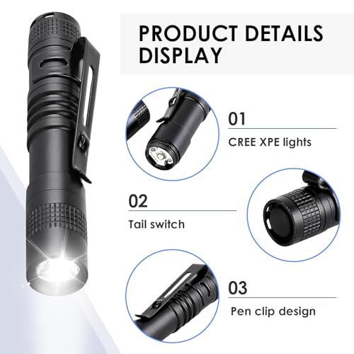3.5" Mini Flashlight, AAA Small Pen Light with Clip, 500 Lumen Pocket Pen Flashlight Powered by AAA Battery, Portable Versatile for Inspection Medical Repair Camping Outdoor Emergency (White Light)