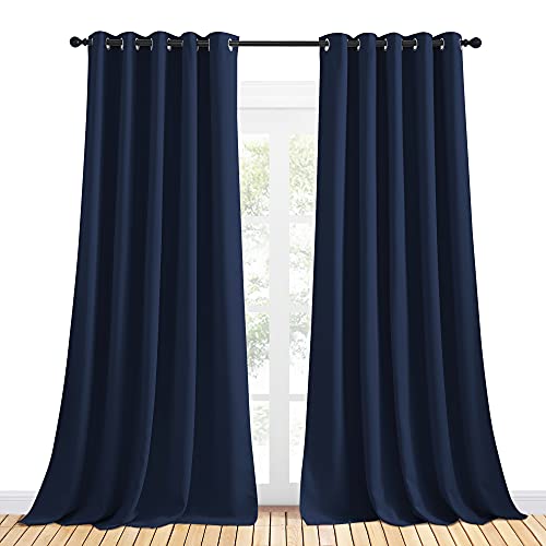 NICETOWN Navy Blackout Curtain Panels - Energy Saving Grommet Drapes, 70x108 inches (1 Pair)