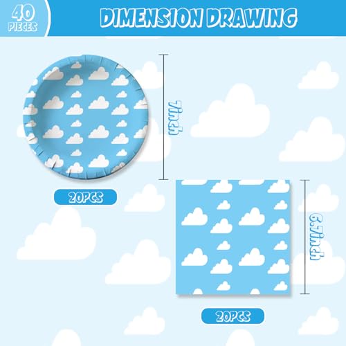 40Pcs Blue Sky White Clouds Birthday Party Set - Plates & Napkins
