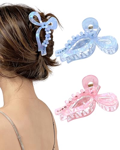 ACECHA Glitter Bow Claw Clip 2 Pack - Sparkly Non-Slip Hair Clips