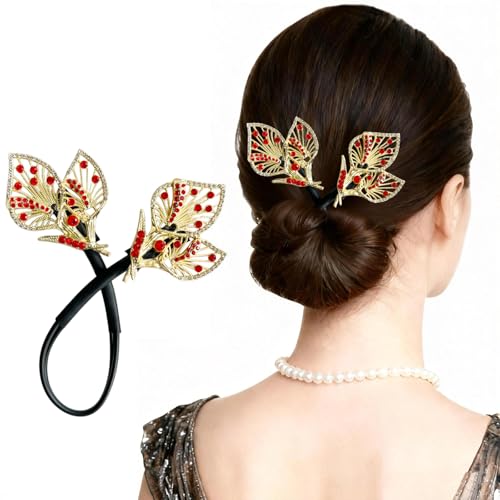 Crystal Feather Hair Bun Maker French Twist Curler - Red