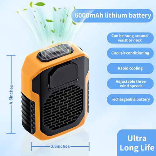 UHOUSEST Portable Waist Fan, 6000mAh Rechargeable Wearable Fan - Orange