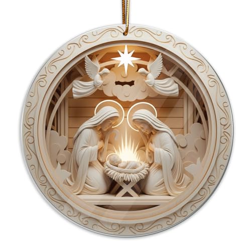 Christian Nativity Scene Angel Christmas Ornament Set - Christian Families Variation
