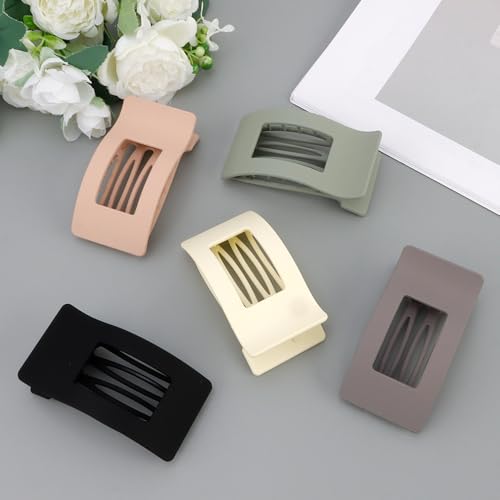FASOTY Large Flat Hair Claw Clips for Thick Hair, 5 Pack Matte No Slip