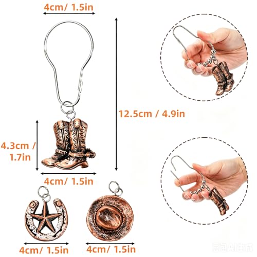 24-Piece Western Shower Curtain Hooks - Rustic Cowboy Design