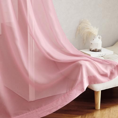 NICETOWN Pink Sheer Curtains for Living Room - 54 x 108 Inches, Pack of 2