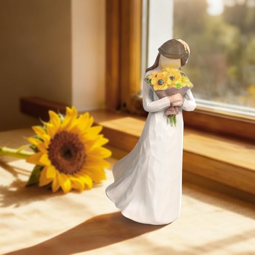 Sunflower Figurine Gift for Women, 5.7-Inch Hand-Painted Desk Decor