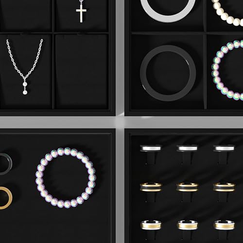 Julysky Velvet Jewelry Organizer Tray for Drawer - Black, Elegant Storage for Rings, Necklaces & Bracelets
