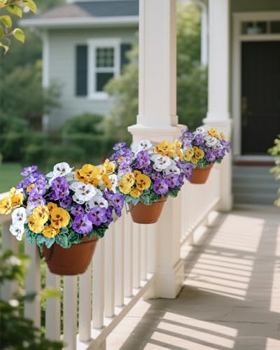Artificial Pansy Flowers - UV Resistant Silk Faux Bouquets (6 Bundles)