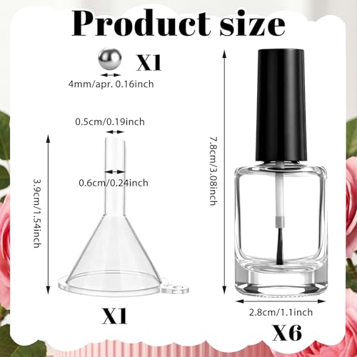 Eldraqth Empty Nail Polish Bottles - 10ml Glass Containers with Funnels and Mixing Balls (2 Pack)