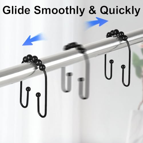 Resze U-Shaped Shower Curtain Hooks - 12 Durable Black Rings