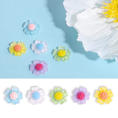 BAIYIYI 100 Pcs 3D Acrylic Resin Sunflower Nail Art Charms