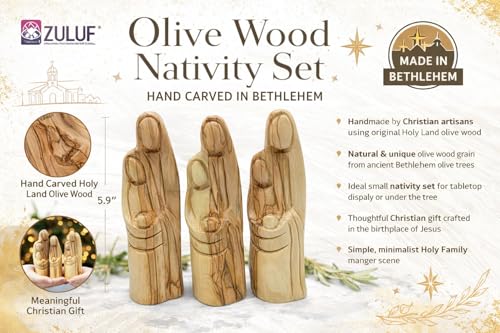 Olive Wood Nativity Set Holy Family Hand Carved Christian Christmas Decor Small Manger Scene
