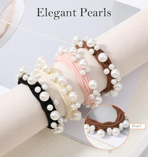 Thrymme Pearl Hair Ties Set, 4 Pcs Elastic Ponytail Holders