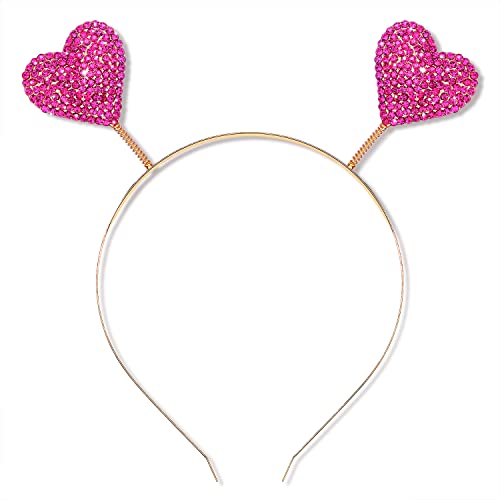 NVENF Red Rhinestone Heart Headband Sparkly Bouncing Hair Hoop