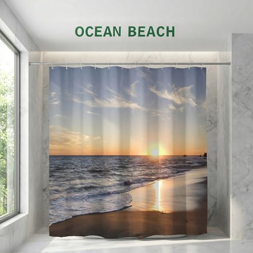 Goodbath 84 Inch Beach Sunset Shower Curtain 72x84 Waterproof Polyester