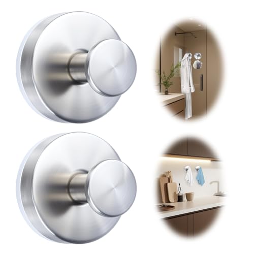 WellMade 1-Inch Brushed Stainless Steel Suction Cup Hooks - 2 Pack