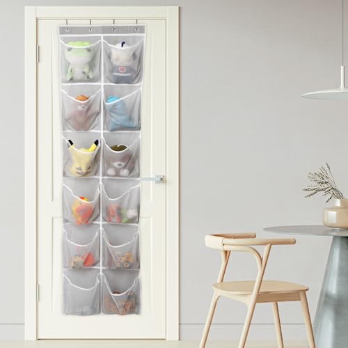 GOMAJI Over The Door Shoe Organizer with 12 Mesh Pockets - Gray