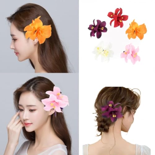 5Pcs Hawaiian Lily Flower Hair Clip Set Bohemian Floral Barrettes