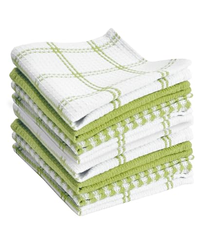 T-Fal 100% Cotton Waffle Dish Cloths, 12"x13" Kitchen Towels - Green, 8-Pack