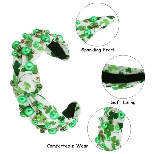 Green Knotted Pearl Headband Shamrock St. Patrick's Day Hair Accessory
