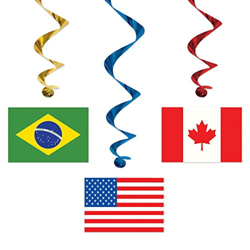 International Flag Hanging Spirals - Pack of 10 (38" Long) - Colorful Party Decor