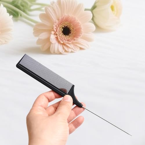 YANTAISIYU 3 Pcs Carbon Fiber Rat Tail Combs with Stainless Steel Pins