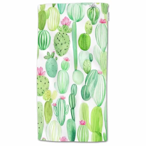 HGOD DESIGNS Towel-99 Watercolor Cactus Hand Towels 15x30in Green Pattern for Bathroom & Kitchen