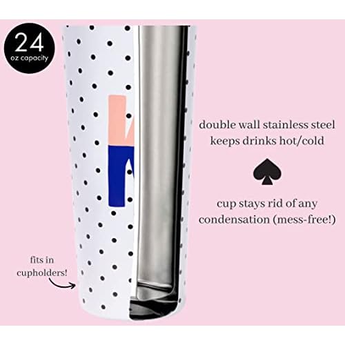 kate spade new york Cute Stainless Steel Mug, 24 Ounce Initial Travel Tumbler, Double Wall Insulated Cup with Lid, K (Blue)