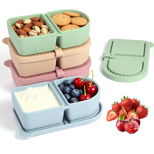HORNORM 4-Pack Reusable Silicone Snack Containers, 8.5 oz Leakproof Dividers