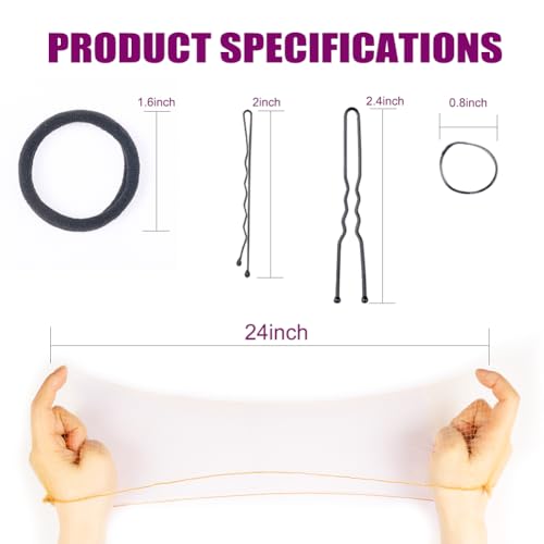 SIKCOSKI 24-Inch Hair Nets Bun Kit with Pins and Hair Ties - Black