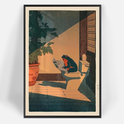 Funny Frog Reading Newspaper Canvas Poster Retro Bathroom Wall Art 8x12in