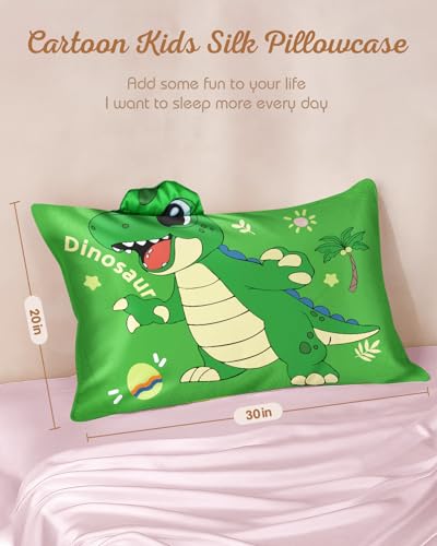 Cute Cartoon Dinosaur Pillowcases for Kids - Soft Silk Queen Size 20"x30"