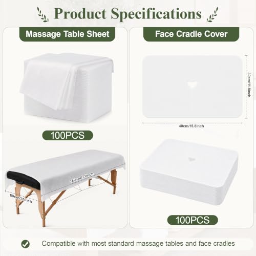 100 PCS Disposable Massage Table Sheets & Face Cradle Covers Set