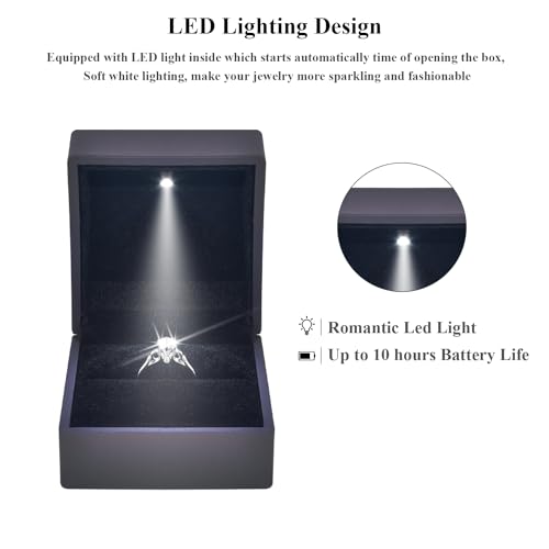 LED Lighted Engagement Ring Box - Matte Black Jewelry Case