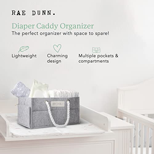 Rae Dunn Diaper Caddy Organizer, Things Storage for Nursery, Changing Table and Car, Portable Basket for Baby Items, Shower Gifts, Grey Felt With Rope Handles, Small