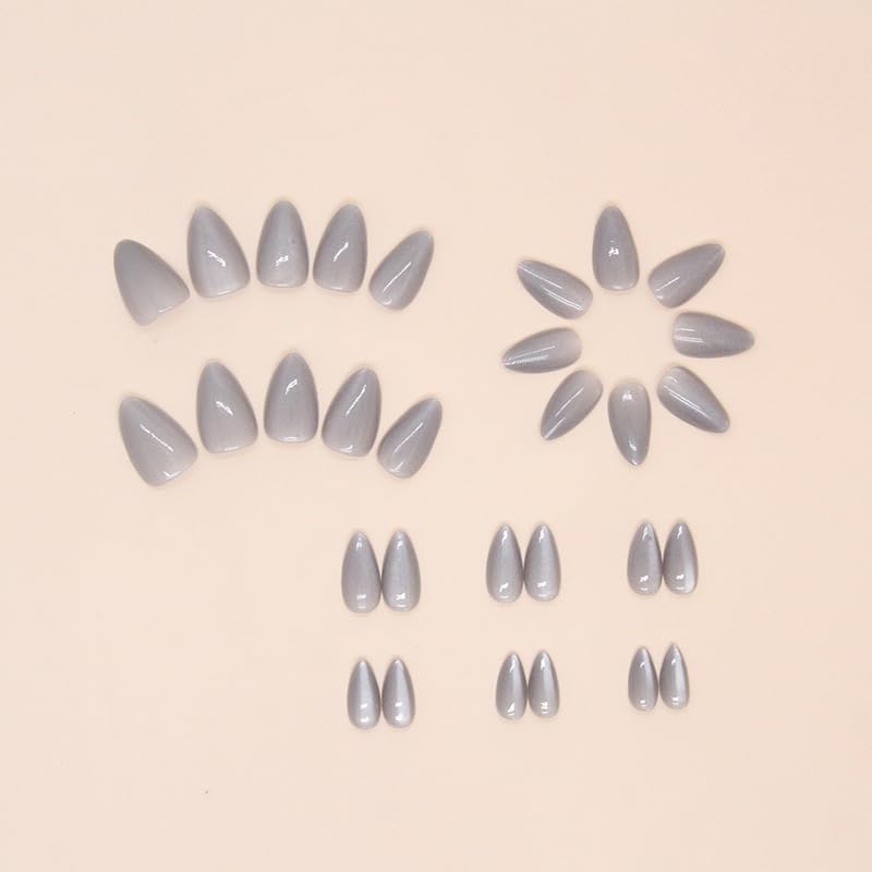 Almond Press on Nails Medium Reusable Fake Nails with Gel Polish 24 Pcs