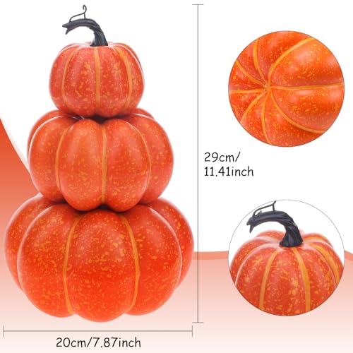 Artificial Orange Pumpkin Tower - Autumn Fall Decor, 11.4 Inch, Variation A