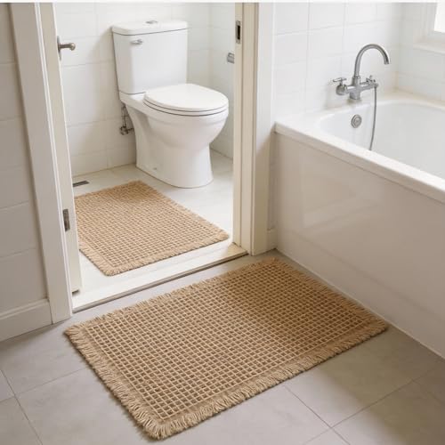 Waffle Knit Bath Mat, Non-Slip Absorbent Shower Rug - Brown, 18"x30"