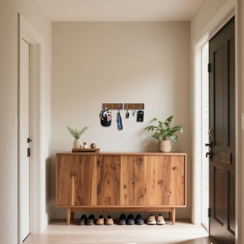 6.7 Inch Wooden Key Holder with 3 Retro Hooks - Wall Mounted Key Rack