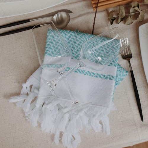 Zigzag Turquoise Turkish Cotton Hand Towels Set of 2 - Ultra-Absorbent & Quick-Drying