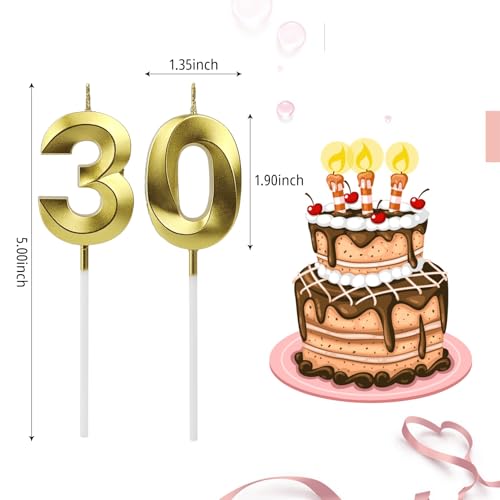 Gold 30th Birthday Candles - Premium Number Cake Toppers