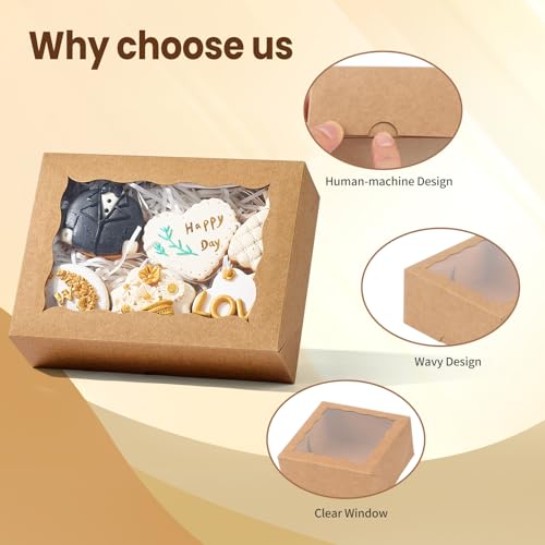 25 Brown Bakery Cookie Boxes with Windows - Gift-Ready, 8x6x2.5 Inches Variation of 25 / Brown