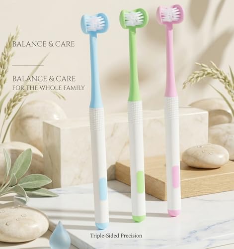 3-Sided Toothbrush Soft Bristle 3-Pack Wrap-Around Oral Care Set