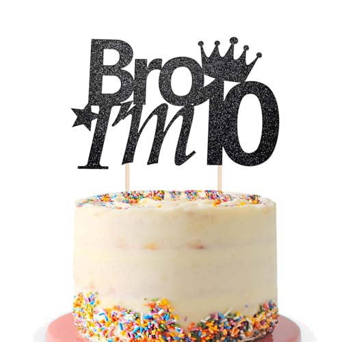 Happy 10th Birthday Cake Topper - Black Glitter Cake Pick
