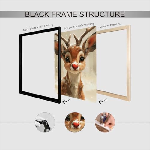 Cute Elk Canvas Poster - Red Nosed Reindeer Wall Art 12x16in